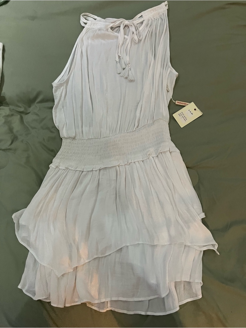 White Sleeveless Tiered Dress with Waist Smocking